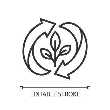 Doğrusal simgeyi yeniden büyütüyor. Kırıntılardan bitki yetiştirmek. Ev bitkileri bakım yapar. Tohum yetiştirme ve geliştirme. İnce çizgili çizim. Contour sembolü. Vektör çizimi. Düzenlenebilir felç. Kullanılan Arial yazı tipi