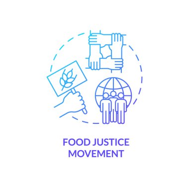 Gıda adaleti hareketi mavi gradyan konsept ikonu. Küresel girişim Gıda güvenliği soyut bir fikre yaklaşmakta. İnce çizgi çizimi. İzole bir taslak çizim. Kullanılan sayısız Pro-Kalın yazı tipi