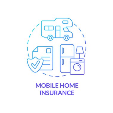 Mobil ev sigortası mavi gradyan konsept simgesi. Masraflar ve ödeme. Mülk finansal koruma soyut fikir ince çizgili çizim. İzole bir taslak çizim. Kullanılan sayısız Pro-Kalın yazı tipi