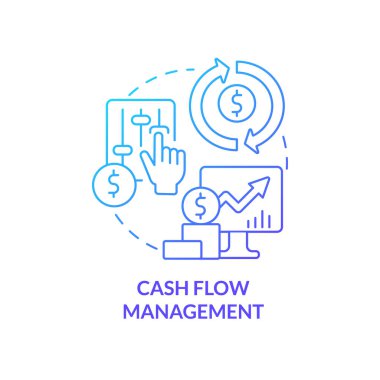 Nakit akışı yönetimi mavi gradyan konsept simgesi. Finansal koruma. Sigorta poliçesinin faydaları soyut fikirlerin ince çizgileridir. İzole bir taslak çizim. Kullanılan sayısız Pro-Kalın yazı tipi
