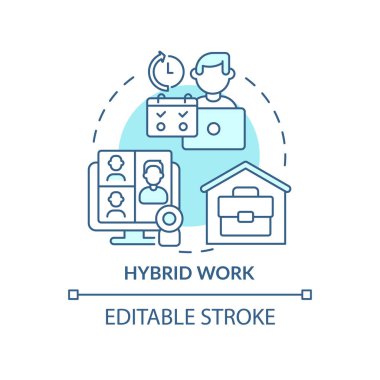 Melez işi turkuaz konsept ikonu. Değişken vardiya zamanı. Kurumsal fikirlerdeki eğilimler ince çizgi çizimleri. İzole bir taslak çizim. Düzenlenebilir felç. Arial, Myriad Pro-Kalın yazı tipleri