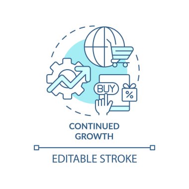 Devam eden büyüme turkuaz konsept simgesi. Ticaret teknolojisi. Perakende stratejisi, soyut fikir ince çizgili illüstrasyondur. İzole bir taslak çizim. Düzenlenebilir felç. Arial, Myriad Pro-Kalın yazı tipleri