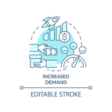 Artan talep turkuvaz konsept simgesi. İş şirketleri. Makro ekonomi eğilimleri soyut fikir ince çizgi çizimi. İzole bir taslak çizim. Düzenlenebilir felç. Arial, Myriad Pro-Kalın yazı tipleri