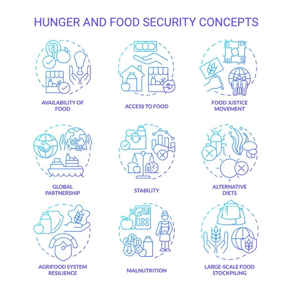 Голод Продовольча Безпека Синій Градієнт Концепції Ікони Встановлюються Доступність Їжі — стоковий вектор