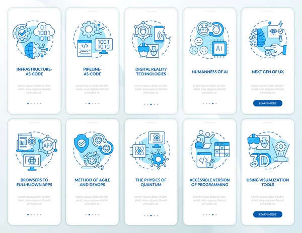 Macro Tendances Bleu Onboarding Mobile App Screen Set Tendances Parcourir — Image vectorielle