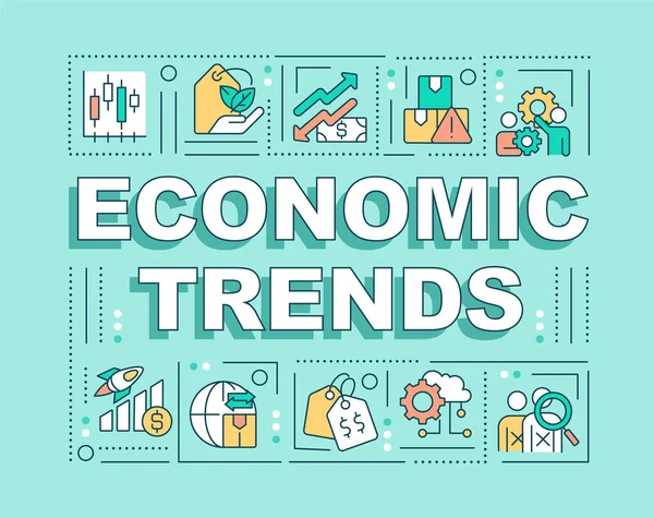 Economische Trends Woord Concepten Groene Banner Tendenties Het Bedrijfsleven Infographics — Stockvector