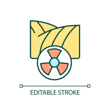 Radyoaktif kirlenme RGB renk simgesi. Arazinin radyolojik kirliliği. Zehirli toprak. Tarım sorunu. İzole vektör çizimi. Basit bir çizgi çizimi. Düzenlenebilir felç. Kullanılan Arial yazı tipi