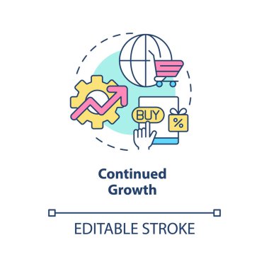 Devam eden büyüme kavramı simgesi. Ticaret teknolojisi. Perakende stratejisi, soyut fikir ince çizgili illüstrasyondur. İzole bir taslak çizim. Düzenlenebilir felç. Arial, Myriad Pro-Kalın yazı tipleri