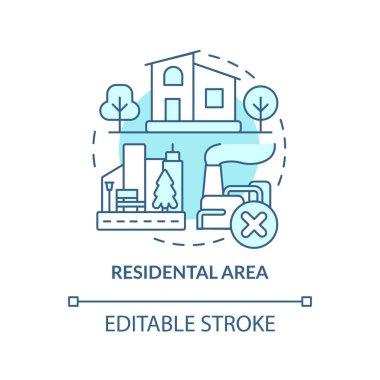 Konut alanı turkuaz konsept ikonu. Arazi kullanımı sınıflandırması soyut fikir ince çizgi çizimi. Daimi ikamet. İzole bir taslak çizim. Düzenlenebilir felç. Arial, Myriad Pro-Kalın yazı tipleri