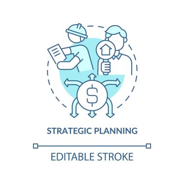 Stratejik planlama turkuvaz konsept simgesi. Soyut bir fikrin ince çizgi çizimi. Yönü gözden geçiriyorum. İzole bir taslak çizim. Düzenlenebilir felç. Arial, Myriad Pro-Kalın yazı tipleri