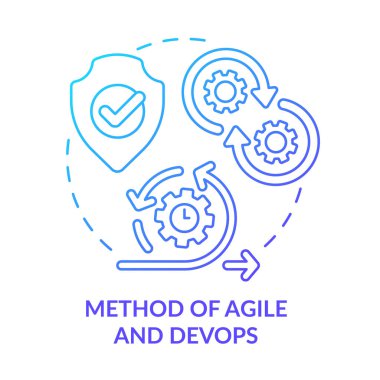 Çevik ve DevOps mavi gradyan konsept ikonu metodu. Yenilik süreci. Teknik makro trendler soyut fikir ince çizgi çizimi. İzole bir taslak çizim. Kullanılan sayısız Pro-Kalın yazı tipi