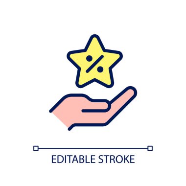 İkramiye indirimi pikseli mükemmel RGB renk simgesi. Yüzde indirimi. Bayram spesiyalleri. Fiyat düşüyor. İzole vektör çizimi. Basit bir çizgi çizimi. Düzenlenebilir felç. Kullanılan Arial yazı tipi