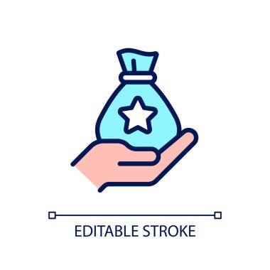 Büyük bonus piksel mükemmel RGB renk simgesi. Büyük ödül. Büyük ödül. Ani zenginlik. Parasal tazminat. İzole vektör çizimi. Basit bir çizgi çizimi. Düzenlenebilir felç. Kullanılan Arial yazı tipi