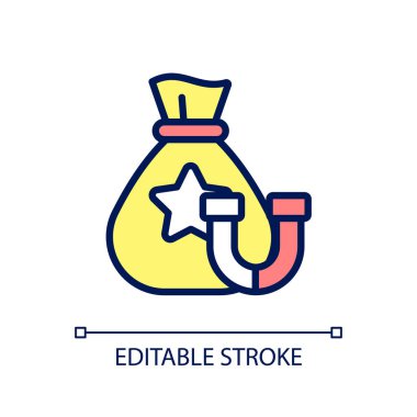 Tutma ikramiyesi piksel mükemmel RGB renk simgesi. Çalışanların nişanı. Hedeflenen ödeme. Alıkoyma paketi. İzole vektör çizimi. Basit bir çizgi çizimi. Düzenlenebilir felç. Kullanılan Arial yazı tipi