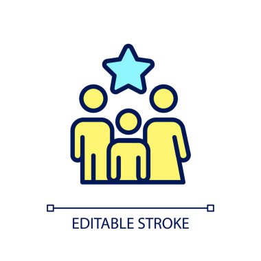 Aile bonusu pikseli mükemmel RGB renk simgesi. Mevcut müşterileri cesaretlendiriyor. Aile üyeleri için özel bir teklif. İzole vektör çizimi. Basit bir çizgi çizimi. Düzenlenebilir felç. Kullanılan Arial yazı tipi