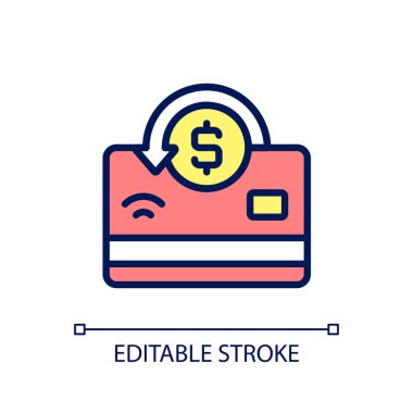 Nakit pikseli mükemmel RGB renk simgesi. Satın alma yüzdesini geri alıyorum. Para iadesi ve şarj ücretleri. İzole vektör çizimi. Basit bir çizgi çizimi. Düzenlenebilir felç. Kullanılan Arial yazı tipi