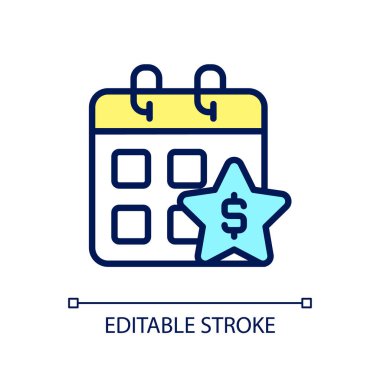 Yıllık bonus piksel mükemmel RGB renk simgesi. Çalışanların anlaşmasını arttırıyorum. Düzenli maaşa fazladan para. İzole vektör çizimi. Basit bir çizgi çizimi. Düzenlenebilir felç. Kullanılan Arial yazı tipi