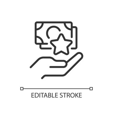 Nakit bonus piksel mükemmel doğrusal simge. Fazladan para vermek. Ek gelir. Yüksek meblağlı ödeme. İnce çizgili çizim. Contour sembolü. Vektör çizimi. Düzenlenebilir felç. Kullanılan Arial yazı tipi