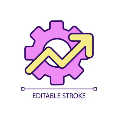 Teknoloji RGB renk simgesinin geliştirilmesi. Çark ve yükselen ok. Endüstride yenilik. İzole vektör çizimi. Basit bir çizgi çizimi. Düzenlenebilir felç. Kullanılan Arial yazı tipi