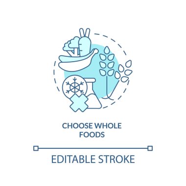 Turkuaz konsept ikonu seçin. Sağlıklı beslenmeye, soyut fikirlere ince çizgi çizimlerine yaklaşıyor. İzole bir taslak çizim. Düzenlenebilir felç. Arial, Myriad Pro-Kalın yazı tipleri