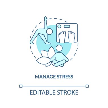 Stres turkuaz konsept simgesini yönet. Düşük karbonhidrat diyetinden sonra kilo vermek ince çizgi çizgisi çizimi. İzole bir taslak çizim. Düzenlenebilir felç. Arial, Myriad Pro-Kalın yazı tipleri