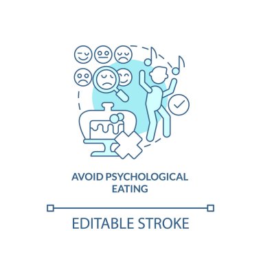 Psikolojik yeme turkuaz konsept ikonundan kaçının. Diyet üstüne kilo vermek soyut fikir ince çizgi çizimi. İzole bir taslak çizim. Düzenlenebilir felç. Arial, Myriad Pro-Kalın yazı tipleri