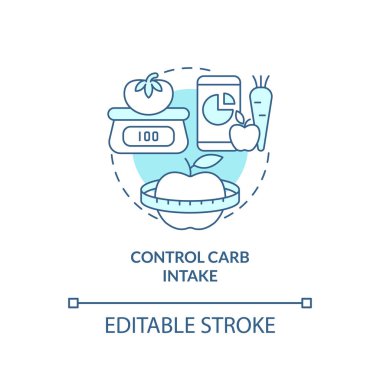 Karbonhidrat emme konsepti simgesini kontrol et. Uzun vadeli diyetten sonra kilolarını korumak ince çizgi çizgisi çizimi. İzole bir taslak çizim. Düzenlenebilir felç. Arial, Myriad Pro-Kalın yazı tipleri