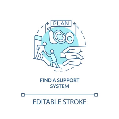 Turkuaz konsept ikonu desteği bul. Uzun vadeli diyetten sonra kilolarını korumak ince çizgi çizgisi çizimi. İzole bir taslak çizim. Düzenlenebilir felç. Arial, Myriad Pro-Kalın yazı tipleri
