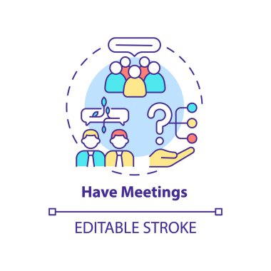 Toplantı konsepti ikonu. Ajansla iletişime geç. Halkla ilişkiler firması soyut fikir çizimleri çiziyor. İzole bir taslak çizim. Düzenlenebilir felç. Arial, Myriad Pro-Kalın yazı tipleri