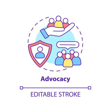 Avukatlık konsepti ikonu. Kamu yararına çalışıyorum. Etik ahlak kuralları soyut fikir ince çizgi çizimi. İzole bir taslak çizim. Düzenlenebilir felç. Arial, Myriad Pro-Kalın yazı tipleri