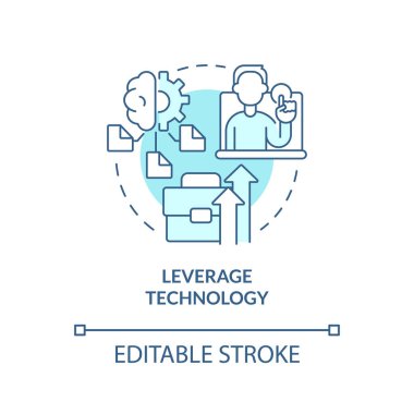 Kaldıraç teknolojisi turkuaz konsept ikonu. Ticari verimliliği arttırmanın yolu soyut fikir ince çizgi çizimi. İzole bir taslak çizim. Düzenlenebilir felç. Arial, Myriad Pro-Kalın yazı tipleri