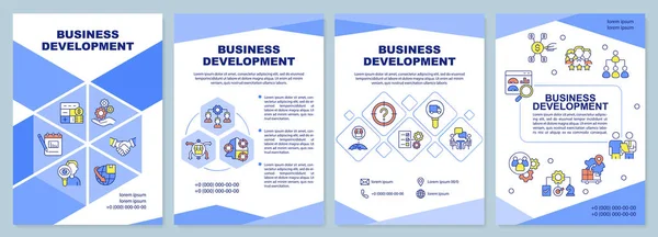 Geschäftsentwicklung Blaue Broschüre Vorlage Unternehmenstrends Faltblatt Design Mit Linearen Symbolen — Stockvektor