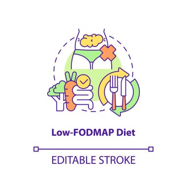 Düşük FODMAP diyet konsepti. Karbonhidratlar sınırlandırıldı. Moda diyetleri, soyut fikir ince çizgi çizimlerine dayanır. İzole bir taslak çizim. Düzenlenebilir felç. Arial, Myriad Pro-Kalın yazı tipleri