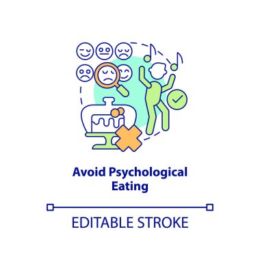 Psikolojik yeme konsepti ikonundan kaçının. Diyet üstüne kilo vermek soyut fikir ince çizgi çizimi. İzole bir taslak çizim. Düzenlenebilir felç. Arial, Myriad Pro-Kalın yazı tipleri