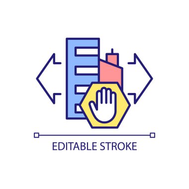 Kentleşme tehlikesi RGB renk simgesi. Çevresel tehlike. Şehir sınırlarını genişletmenin ekolojik etkisi. İzole vektör çizimi. Basit bir çizgi çizimi. Düzenlenebilir felç. Kullanılan Arial yazı tipi