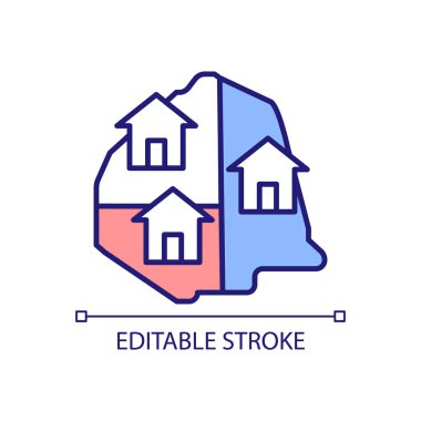 İniş izni RGB renk simgesi. Mal paylaşımı. Gayrimenkul mülkiyetinin paylaşımı. Arazi yönetimi. İzole vektör çizimi. Basit bir çizgi çizimi. Düzenlenebilir felç. Kullanılan Arial yazı tipi