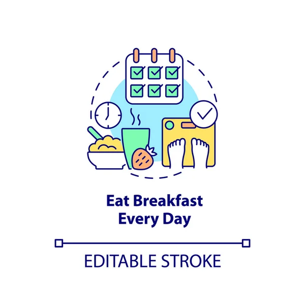 毎日のコンセプトアイコンを朝食を食べてください 食事の後の重量を維持抽象的なアイデアを細い線図 独立した外形図面 編集可能なストローク Arial Myriad Pro Boldフォントの使用 — ストックベクタ