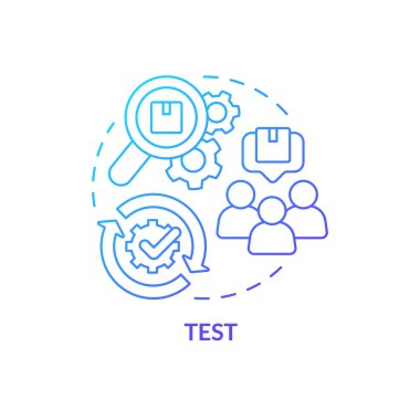 Test mavisi gradyan konsept simgesi. Ürün nitelikleri araştırılıyor. Tasarım düşünme süreci soyut fikir ince çizgi çizimi. İzole bir taslak çizim. Kullanılan sayısız Pro-Kalın yazı tipi