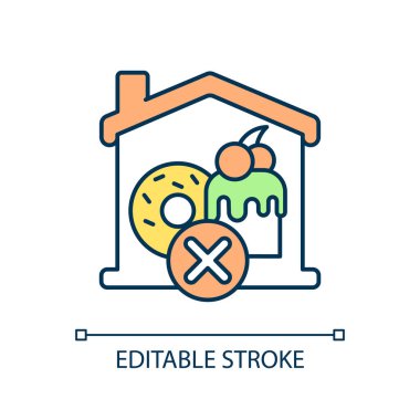 Evde RGB renk simgesi yok. Sağlıklı gıda ve beslenme. Şekersiz tatlı. Karbonhidrat alımı. İzole vektör çizimi. Basit bir çizgi çizimi. Düzenlenebilir felç. Kullanılan Arial yazı tipi