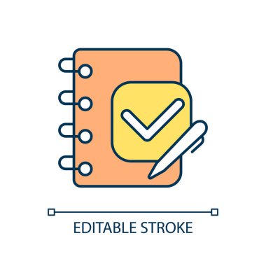 RGB renk simgesini kaydet. İz sürülüyor. Süt ürünleri ile ilgili bilgi yaz. Hedef kontrol listesi. İzole vektör çizimi. Basit bir çizgi çizimi. Düzenlenebilir felç. Kullanılan Arial yazı tipi