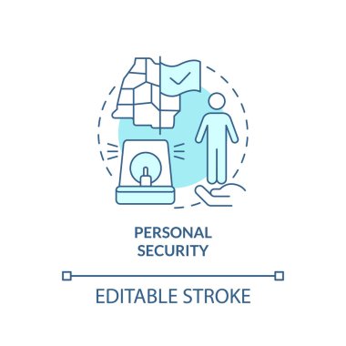 Kişisel güvenlik turkuaz konsept ikonu. Hukuk sistemi. Ulusal güvenlik unsuru soyut fikir ince çizgi çizimi. İzole bir taslak çizim. Düzenlenebilir felç. Arial, Myriad Pro-Kalın yazı tipleri