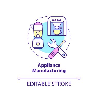 Cihaz imalatı konsept simgesi. Ev elektroniği. İş alt sektörü soyut fikir ince çizgi çizimi. İzole bir taslak çizim. Düzenlenebilir felç. Arial, Myriad Pro-Kalın yazı tipleri