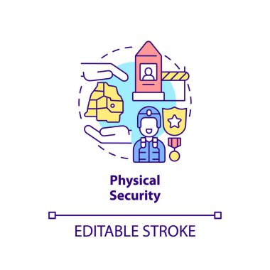 Fiziksel güvenlik konsepti ikonu. Devletin korunması. Ulusal güvenlik soyut fikri ince çizgi çiziminin boyutlandırılması. İzole bir taslak çizim. Düzenlenebilir felç. Arial, Myriad Pro-Kalın yazı tipleri