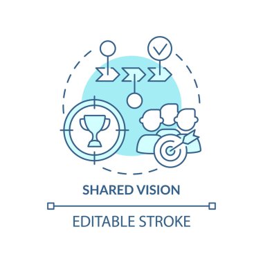 Ortak görüş turkuaz konsept simgesi. Ortak hedefler ve görüşler. ILAP prensibi soyut fikir ince çizgi çizimi. İzole bir taslak çizim. Düzenlenebilir felç. Arial, Myriad Pro-Kalın yazı tipleri