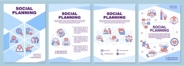 Sosyal planlama broşürü. Gelişme ve değişiklikler. Çizgisel simgeli broşür tasarımı. Sunum için 4 vektör düzeni, yıllık raporlar. Arial-Black, Kullanılan Myriad Pro-Normal yazı tipleri