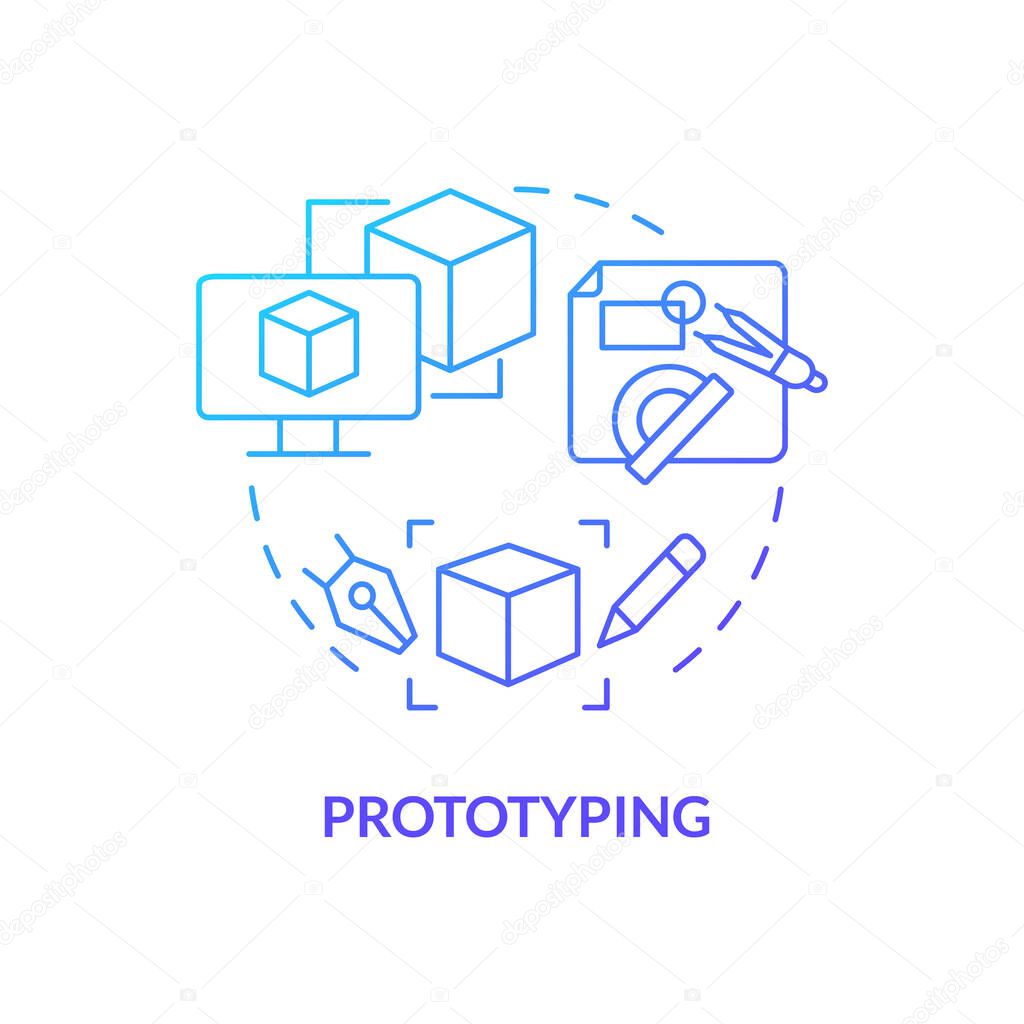 Prototyping blue gradient concept icon. Draft version of product. Model and sample. Manufacturing stage abstract idea thin line illustration. Isolated outline drawing. Myriad Pro-Bold font used