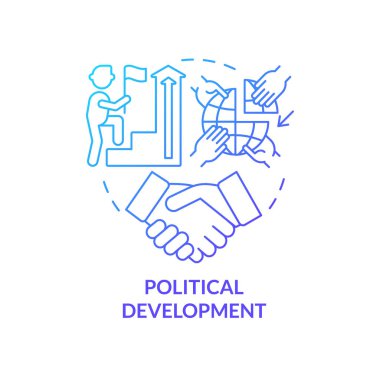 Siyasi gelişim mavi gradyan konsept simgesi. Ulusal güvenlik stratejisi. Toplum güvenliği fikri soyut ince çizgi çizimi. İzole bir taslak çizim. Kullanılan sayısız Pro-Kalın yazı tipi