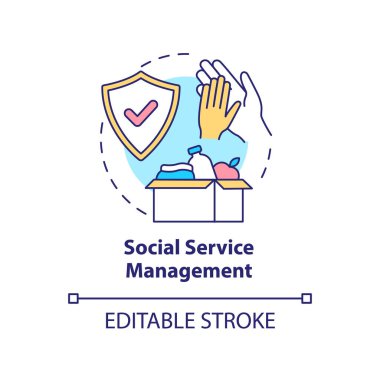 Sosyal servis yönetim konsepti simgesi. Sosyal planlama soyut fikir ince çizgi çizimini düzenler. İzole bir taslak çizim. Düzenlenebilir felç. Arial, Myriad Pro-Kalın yazı tipleri