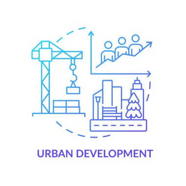 Kentsel gelişim mavi gradyan konsept simgesi. Nüfus artıyor. Sosyal planlama örneği soyut fikir ince çizgi çizimi. İzole bir taslak çizim. Kullanılan sayısız Pro-Kalın yazı tipi