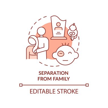 Aile terracotta konsept ikonundan ayrılma. Silahlı çatışmalar soyut fikri ince çizgi çizimini etkiler. İzole bir taslak çizim. Düzenlenebilir felç. Arial, Myriad Pro-Kalın yazı tipleri